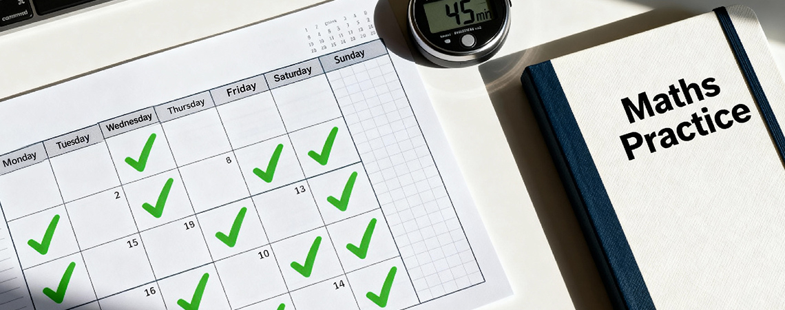 Daily study planner showing consistent mathematics practice schedule with checkmarks for completed sessions