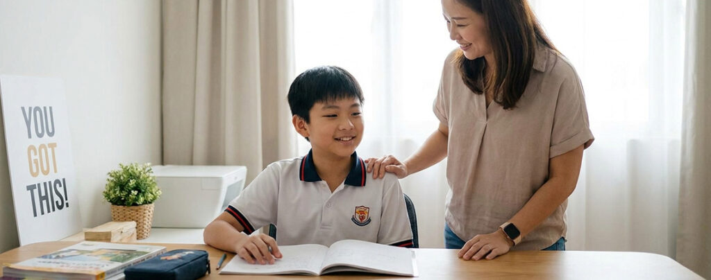 Confident PSLE student feeling calm and prepared before the Maths examination
