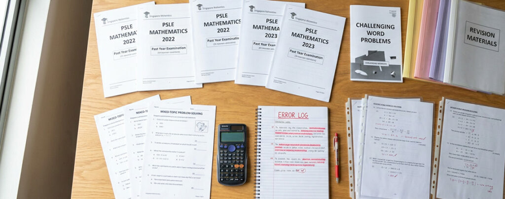 PSLE Maths past year papers and mixed-topic problem-solving questions used for Primary 6 revision