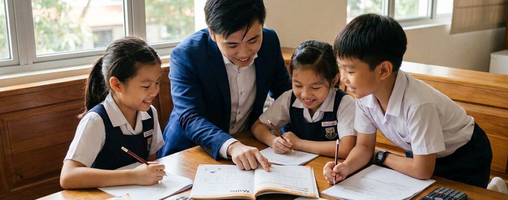 Small group Maths tuition session for primary school students in Singapore